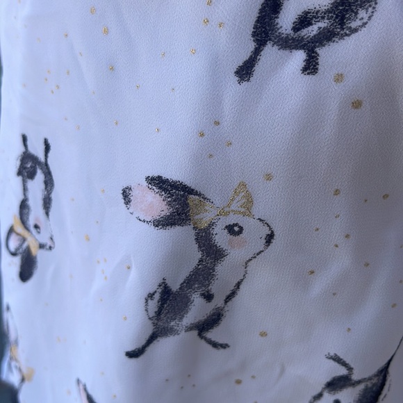 🌈 H&M Baby Shirt Blouse Sz 18/24M Bunny Rabbits White Gold Black EASTER - Picture 5 of 8